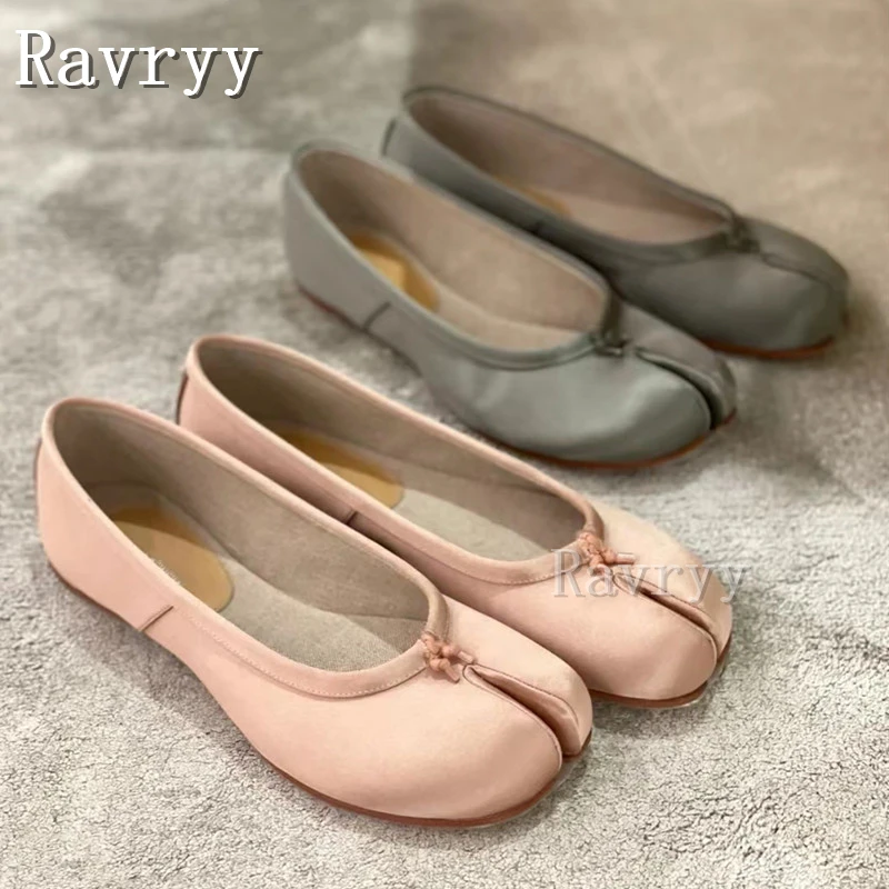 

Satin Split Toe Single Shoes Women Spring Autumn New Flat Bottom Ballet Soft Sole Bean Shoes Shallow Slip On Shoes