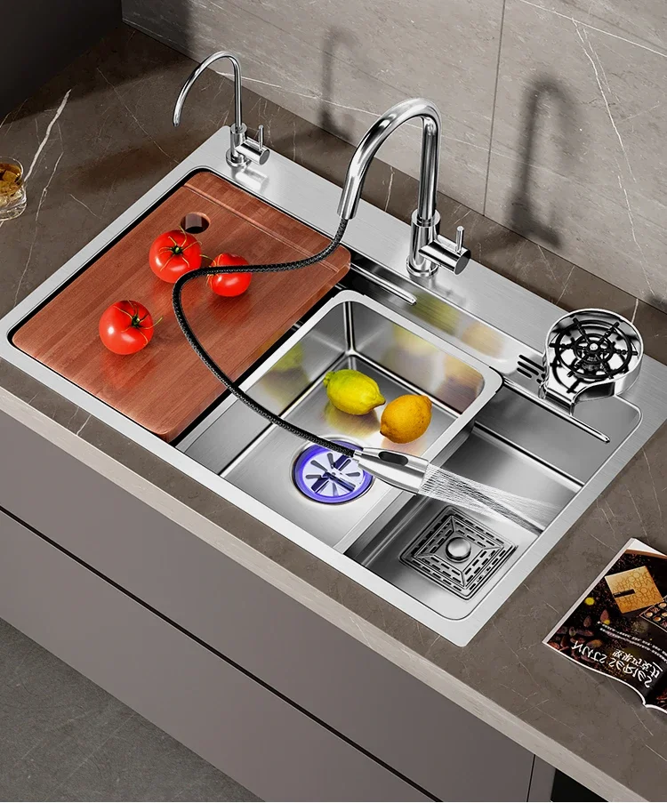 stainless steel kitchen sink, countertop, integrated large single slot sink,vegetable washing bowl sink