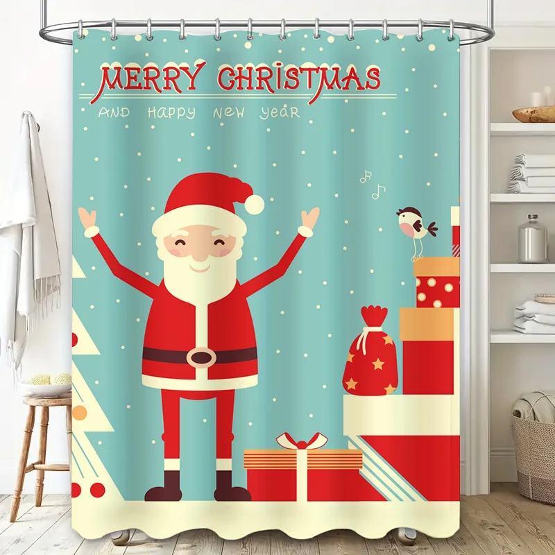 TU Tenda da doccia natalizia Decorazioni festive per le vacanze Set da bagno di buon Natale Sfondo in tessuto impermeabile