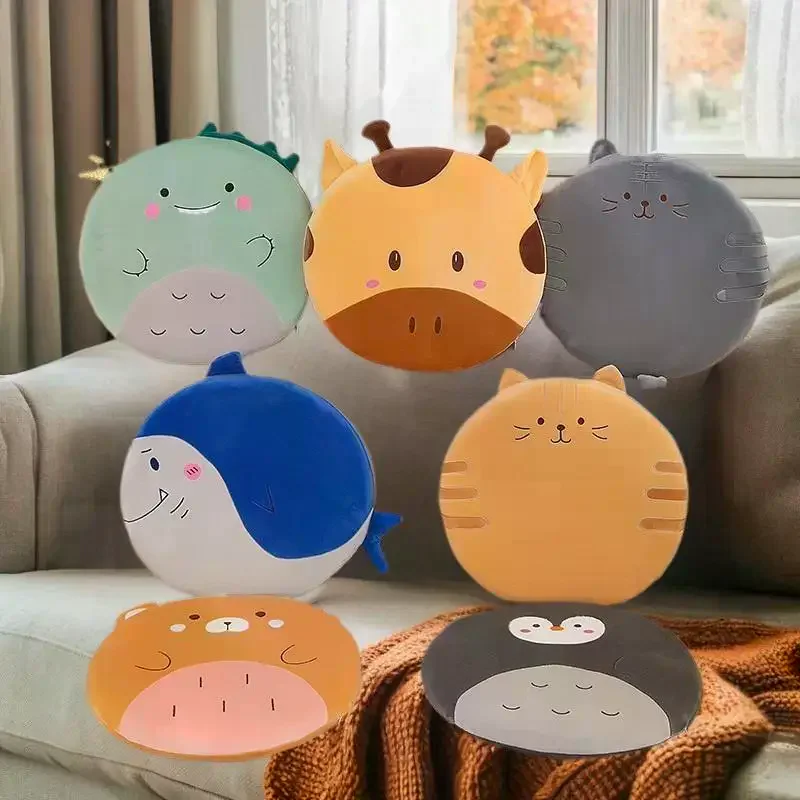1 Buah Bantal Kursi Kantor Busa Memori Pegas Motif Kartun, Dapat Dilepas dan Dicuci, Bantal Duduk Bulat Beludru Elastis Motif Hewan