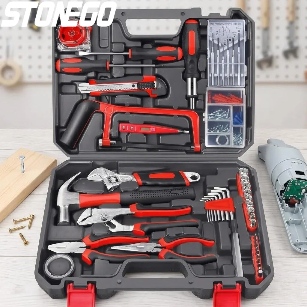 

Набор ручных инструментов DIY (19, 43, 108 предметов): бытовой комплект с пилой, отверткой, молотком, измерительной лентой, гаечным ключом, плоскогубцами для домашнего ремонта