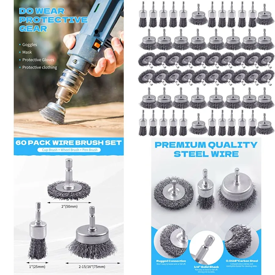 

0 Pack Carbon Steel Wire Wheel Brush Set - Cup, Wheel, and Pen Brushes With 1/4-Inch Hex Shank for Rust Removal, Corrosion and