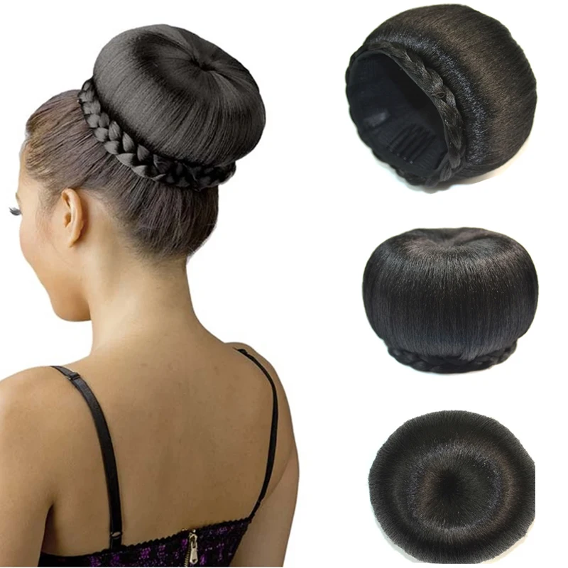 Synthetic Fake Hair Big Bun Heat Resistant Braided Chignon HairPiece Donut Ponytail Wig For Women Clip in Hair Extension