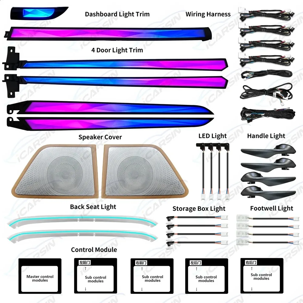 

Новейший комплект обновления хрустального окружающего освещения для LEXUS ES 2018-2024 ES300H ES250, аксессуары для внутреннего светодиодного освещения, отделка двери