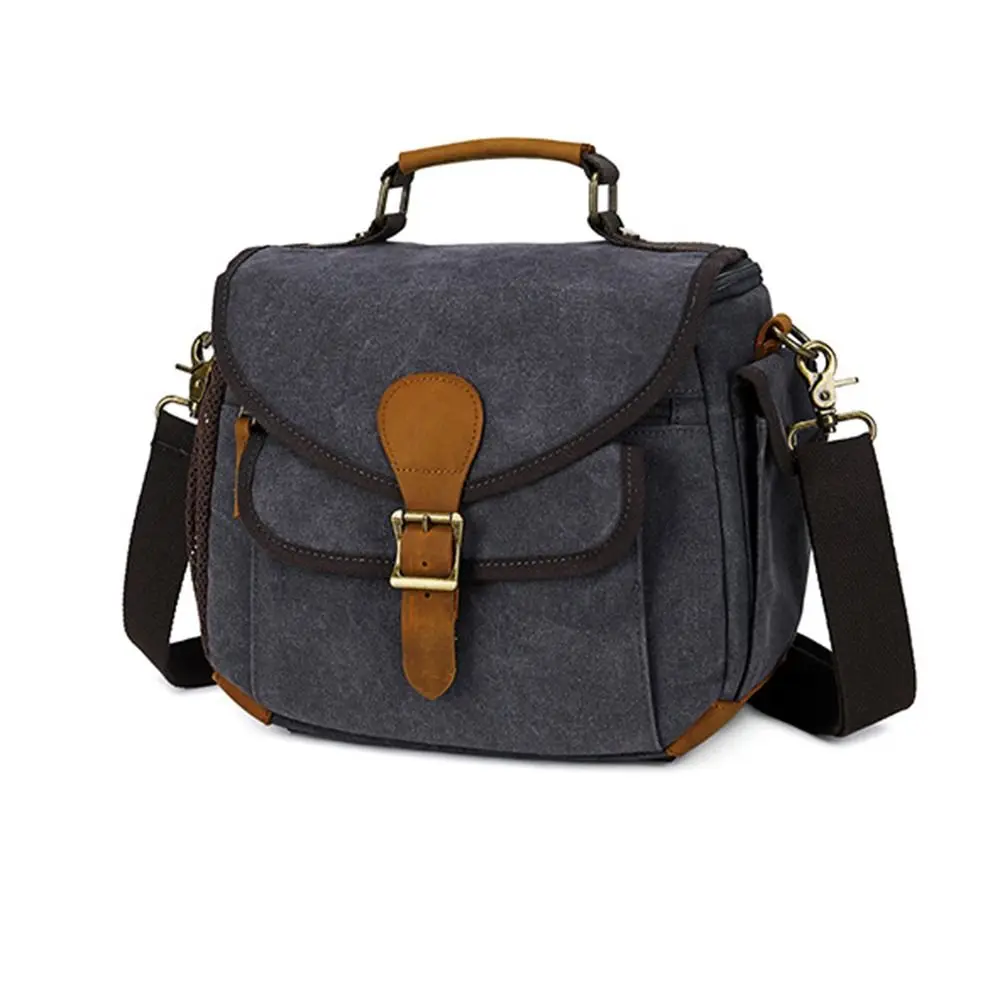 Canvas Mirrorless Photography Camera Bag Padded Waterproof Camera Lense Messenger Bag Shockproof Leather Trim