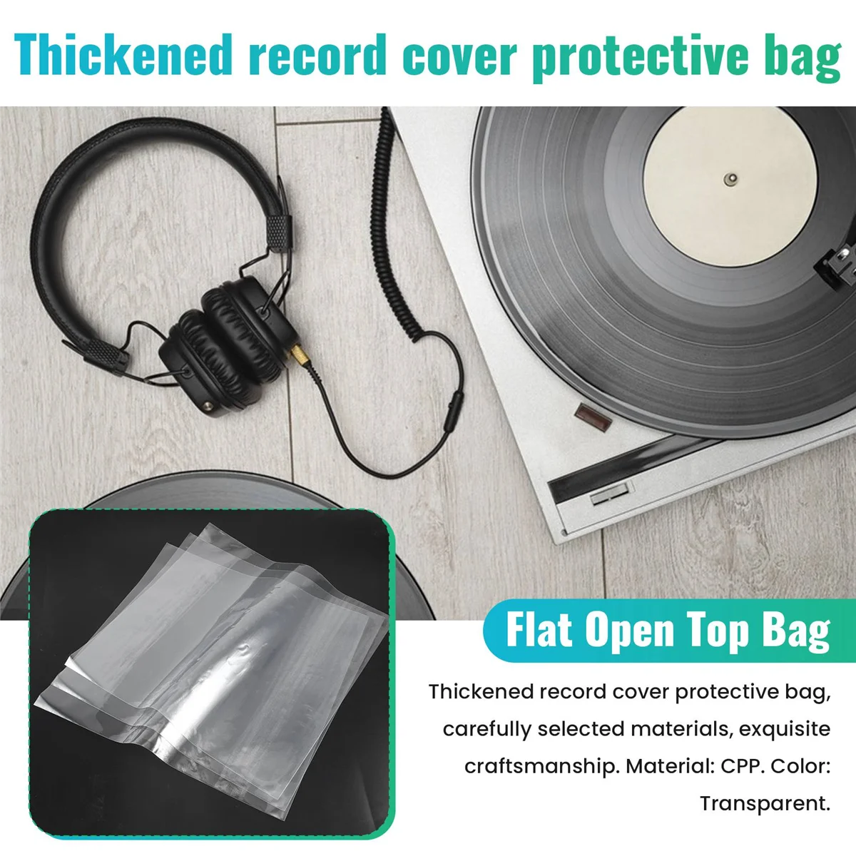 Y45A-30 Flat Open Top Bag 6.7Mil Strong Cover Plastic Vinyl Record Outer Sleeves for 12 Inch Double / Gatefold 2LP 3LP 4LP