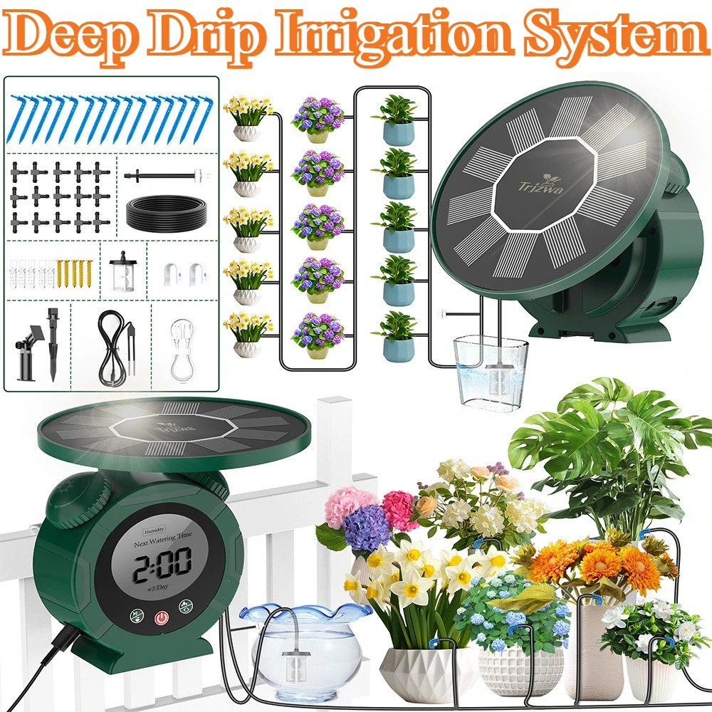 

Solar Deep Drip Irrigation System Dual Power Supply with 7 Timing Modes and Anti-Siphon Smart Watering Device for Indoor Outdoor