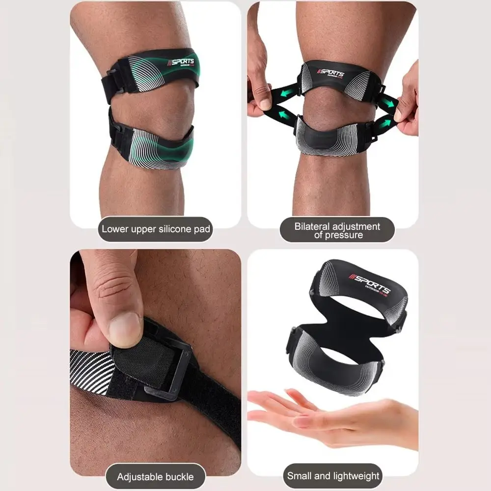 Adjustable Patella Knee Brace Pressurized Double Silicone Pads Tendon Support Strap Comfortable Professional Knee Wrap Sleeve