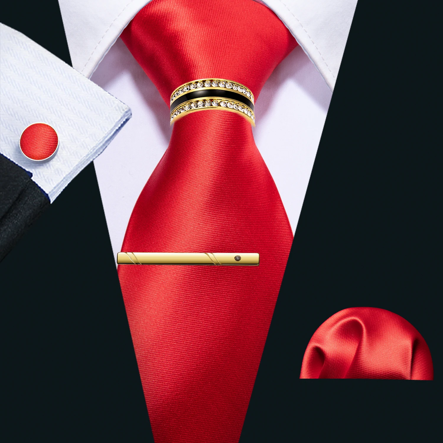 Herren-Krawatte, Rose, Rot, Seeblau, einfarbig, geometrisch, modisch, Krawatten, Einstecktuch, Manschettenknopf, Clip, Ring-Set, Hochzeit, Party, Event