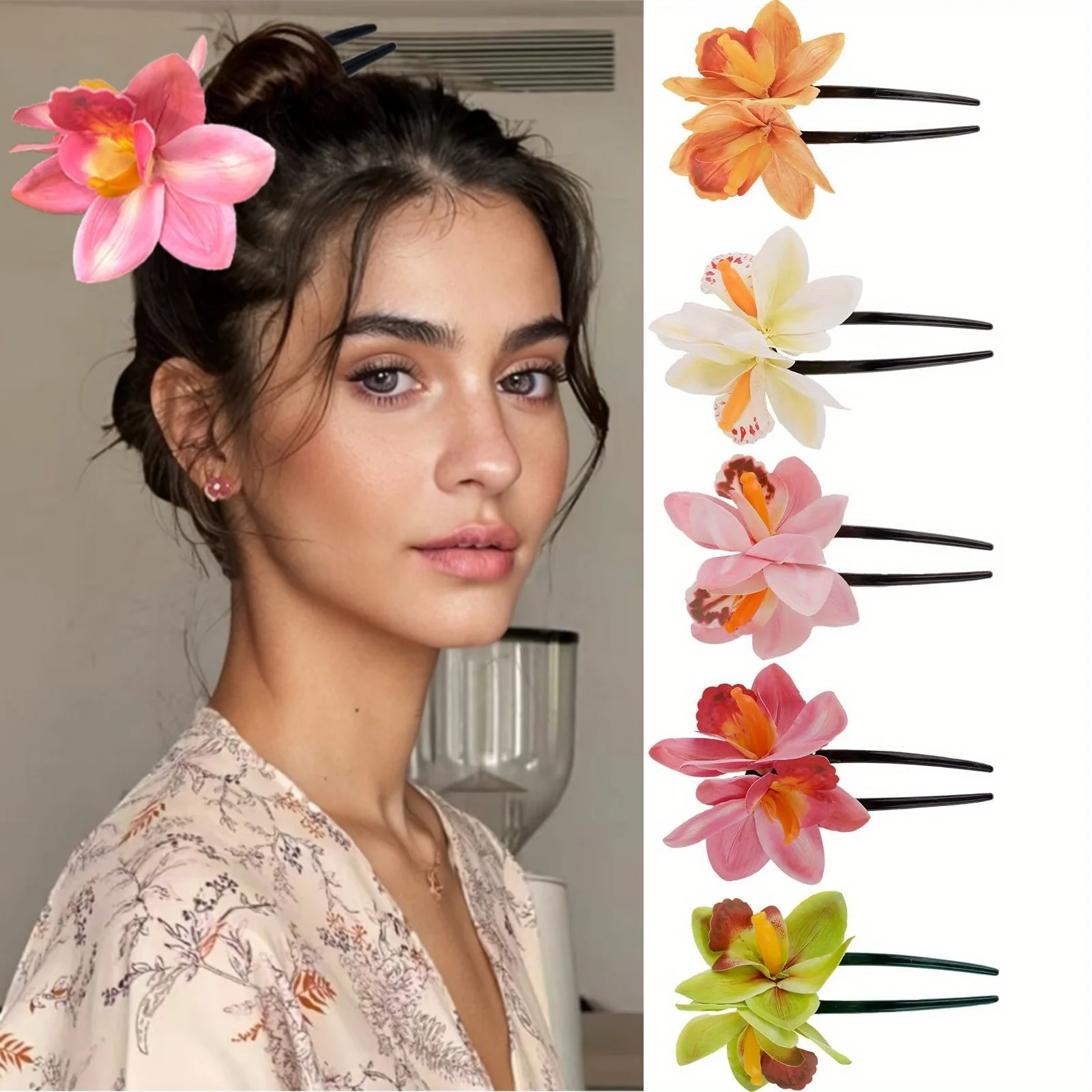 

Hawaiian Flower Hair Sticks for Women, Artificial Tropical Flower Hairpins Hair Accessories for Girls Orchid Beach Party Wedding