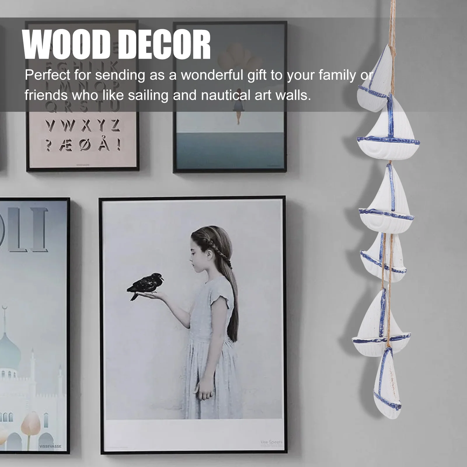 

Mediterranean Style Nautical Wall Hanging Wooden Pendant Household Door Decor Hand Painted Sailing Theme Hanging Ornament Gift