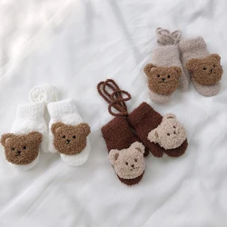 Cartoon Bear Baby Mittens Winter Warm Kids Baby Girl Gloves Knitted Children Toddler Thick Teething Mitten 1-4Y