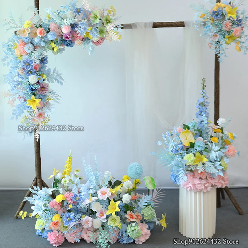 

Моне синие искусственные цветы свадебный подвесной цветочный ряд фон арка дорога свинцовый цветочный шар цветочная композиция украшение