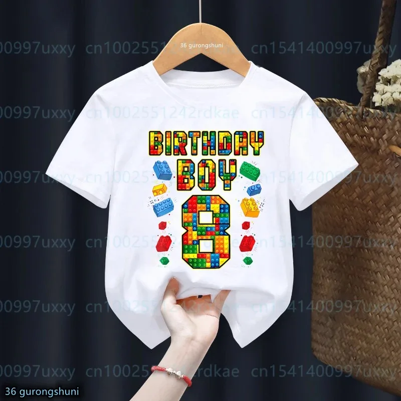 2024 Hot Sale Kids 4-9th Birthday Master Block Building Boys Tshirt Birthday Gifts Dress Cute Children Tshirt Boys Shirt Tops