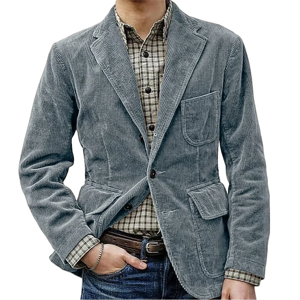 

Vintage Men's Corduroy Casual Blazer Slim Fit Solid Color Black Brown Fashion Single Breasted Outerwear Customized Male's Jacket