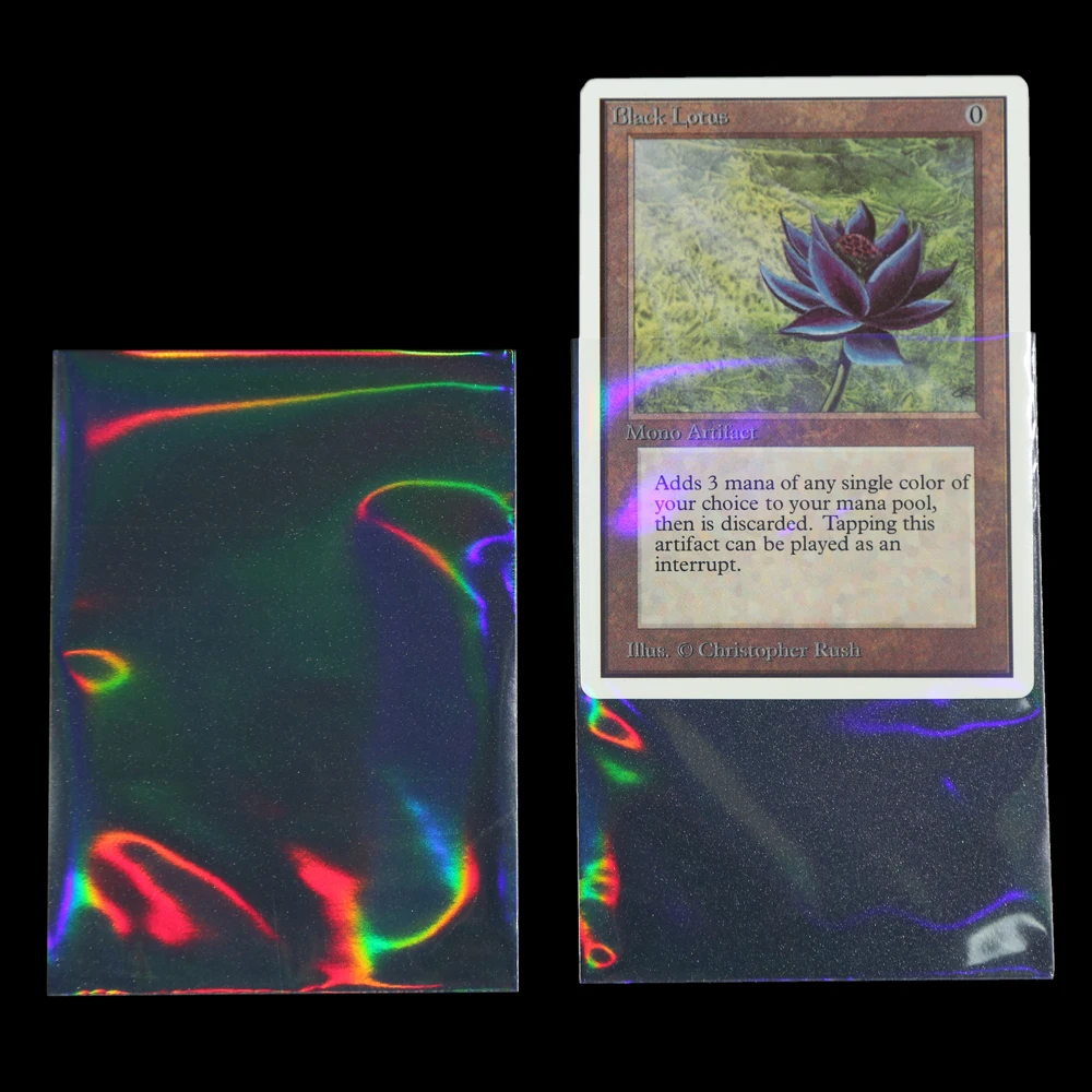 100pcs Cards Sleeves Rainbow Foil Transparent Laser Clear YGO Board Game Holographic Photo Protector Trading Cards Shield Cover