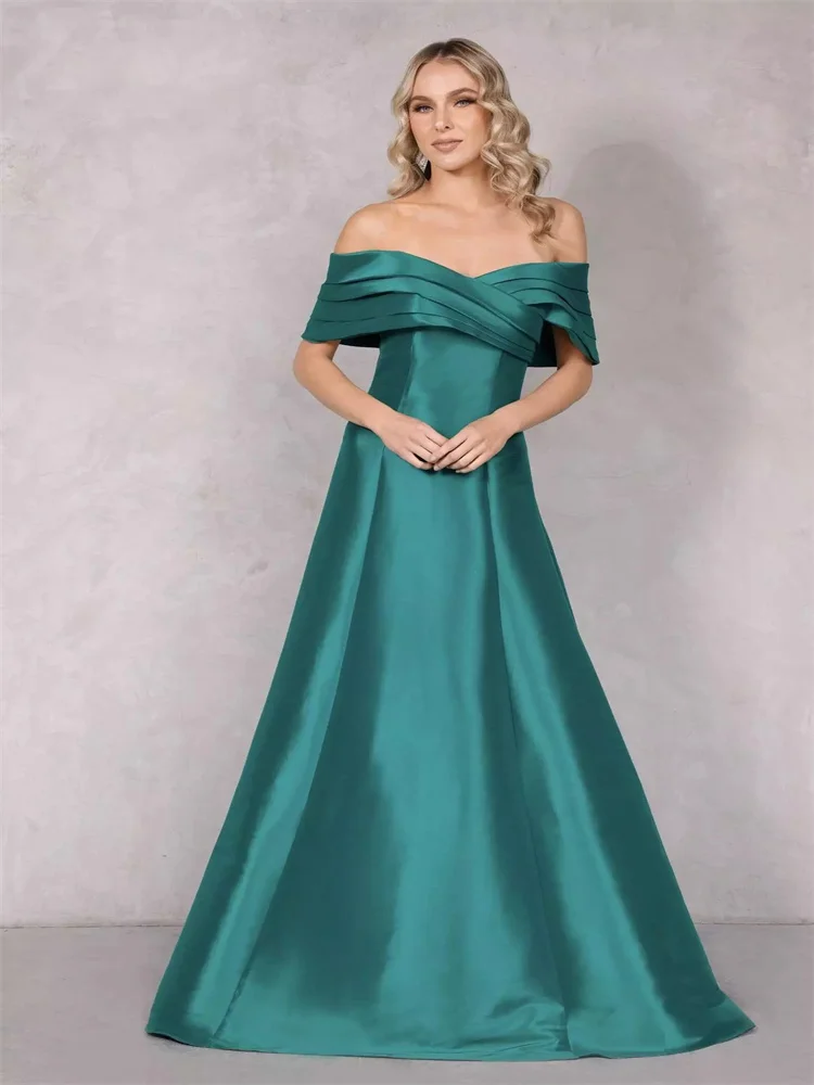 

New Product Off-Shoulder Neckline A-Line Mother Of The Bride Dress Elegant Back Zipper Little Swish Train Party Gowns For Women