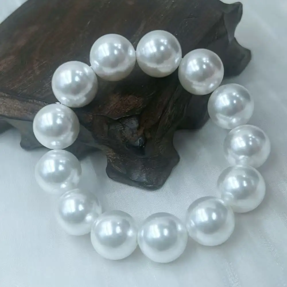14mm 2025 Fashion Punk Women Jewelry White Big Naural Shell Beads Bracelet   7-9inch