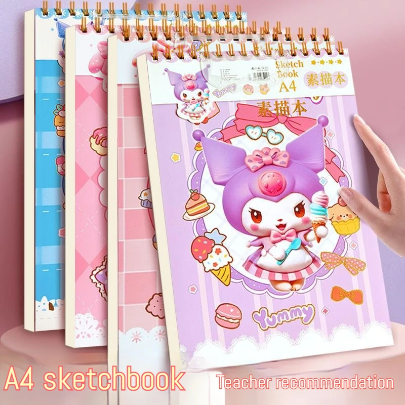 New Sanrio A4 Coil Sketchbook Thickened High Beauty Cartoon Student Kuromi Melody Art Drawing Book Special Sketch Book