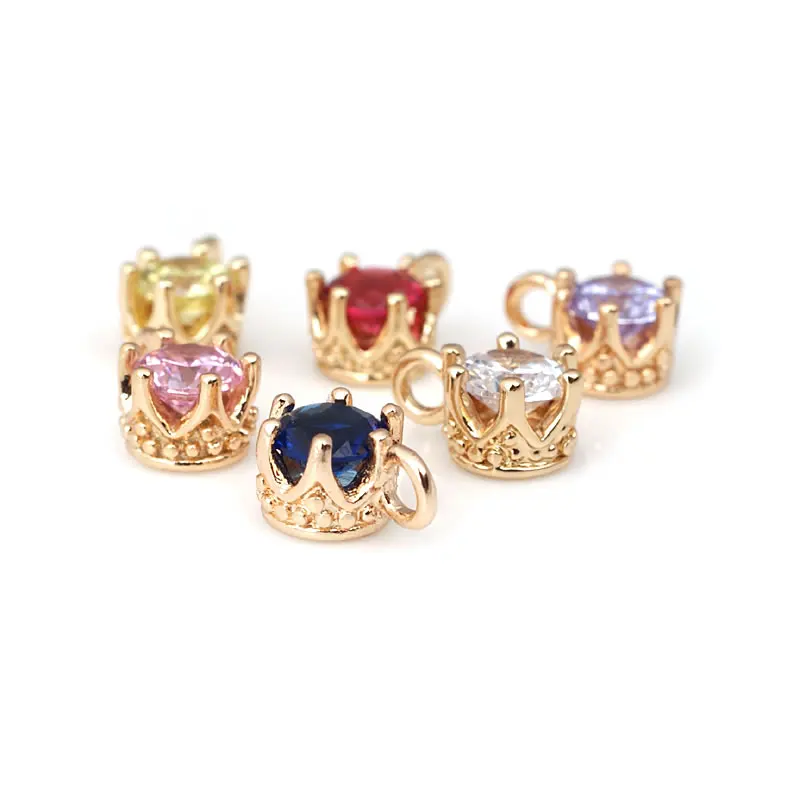 6PCS 5.5MM High Quality 18K Gold Color Brass with Glass Crown Round Charms Pendants Jewelry Making Diy Findings Accessories