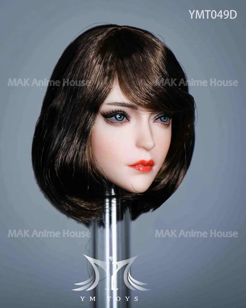 Na stanie YMTOYS YMT049 1/6 Głowa z makijażem dla dziewczyny, niebieskie oczy, pasuje do 12-calowej figurki akcji PHicen o opalenym brązie.