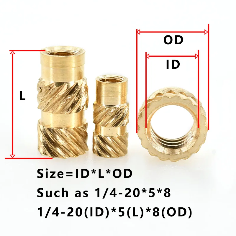 

1/4 2-56 4-40 6-32 8-32 10-32 Inch Size Hot Melt Insert Nut Brass Threaded Heating Nuts Inserts PC Laptop 3D Printer Insertnut