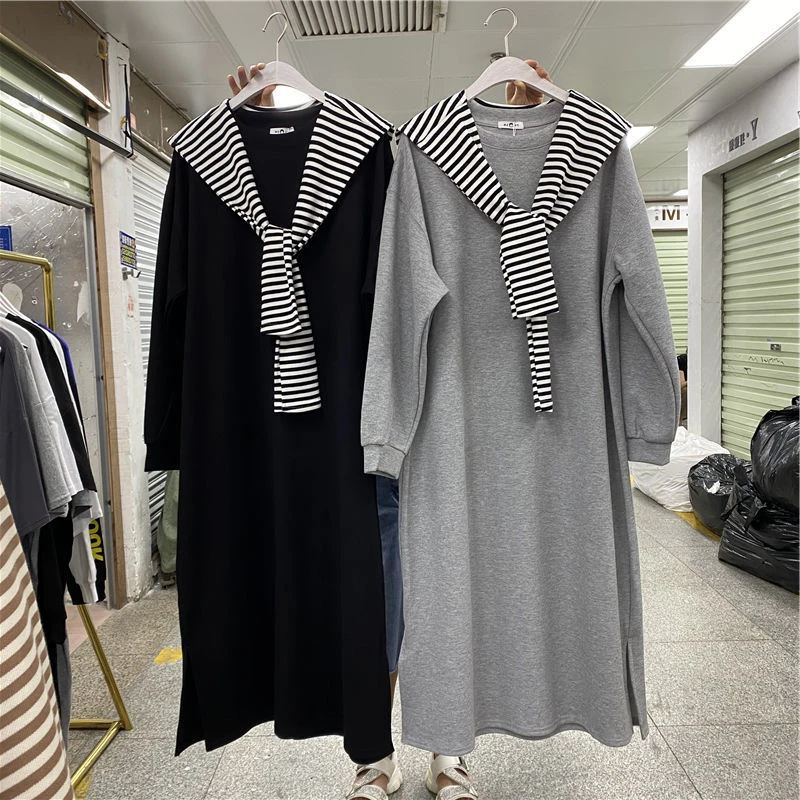 Plus Size Autumn Loose Chubby Girl Mid-Length Sweater Dress Women Extra Large 50.00kg Long sleeve Meat Covering Student T-shi...