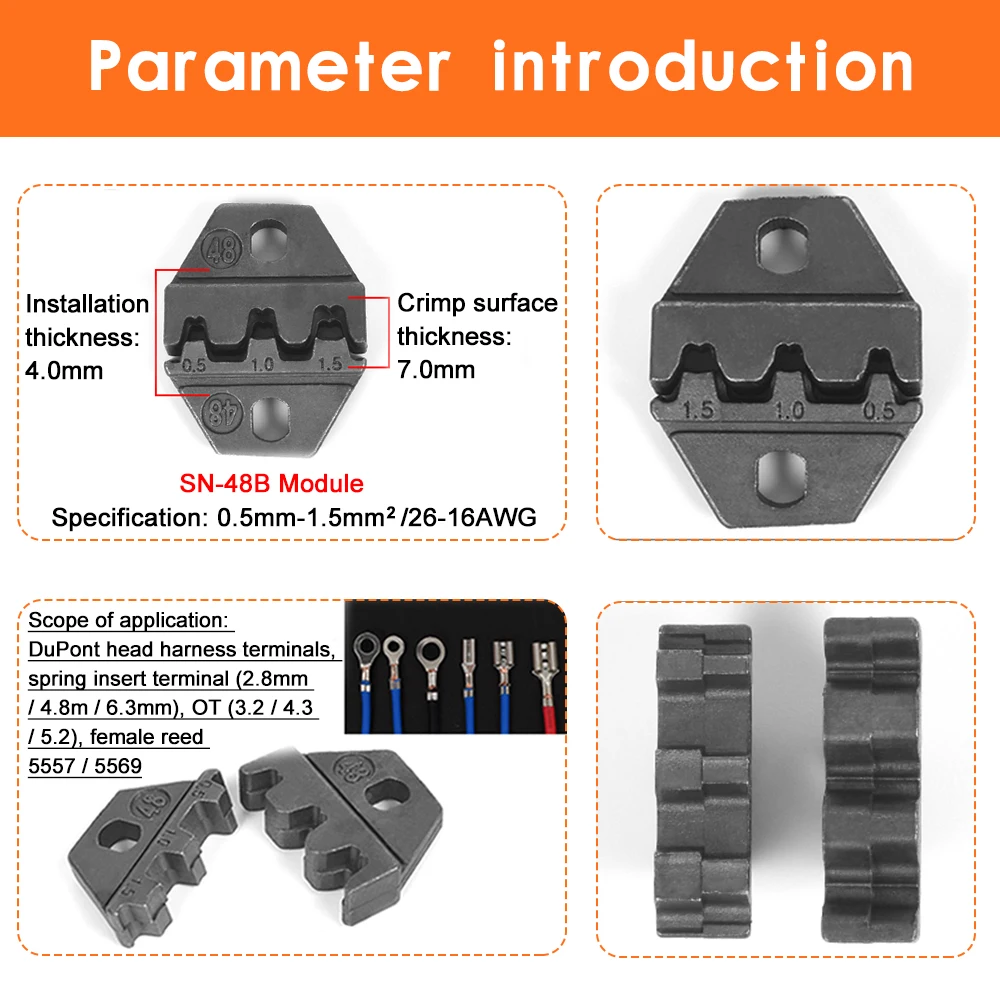 SN Crimp Pliers Jaws Plug Tube DuPont Insulated Non-Insulated Terminals 01BM/2549/28B/48B/06WF Jaw Crimping Tool Dies