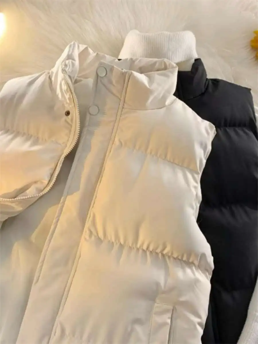 

plus Size Women's Thiened Cotton Vest Autumn Winter Faion Trendy Stand Collar Jaet Outerwear Bal Tank Top