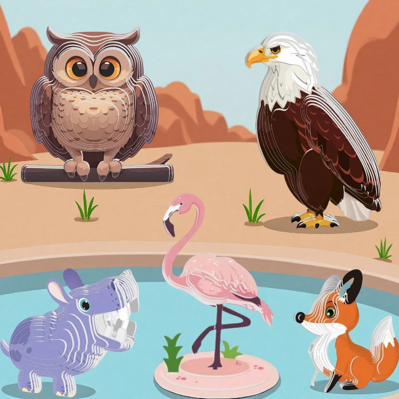 Rompecabezas tridimensional 3d de papel de dibujos animados, juguete para niños, mundo animal, jardín de infantes, adorno educativo hecho a mano, modelo DIY