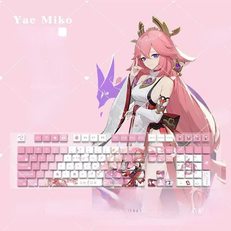 

Новые 128 клавиш/набор Genshin Impact Yae Miko PBT Keycaps для Cherry MX Switch Keycap для механической клавиатуры, игры, подарок на заказ, сделай сам