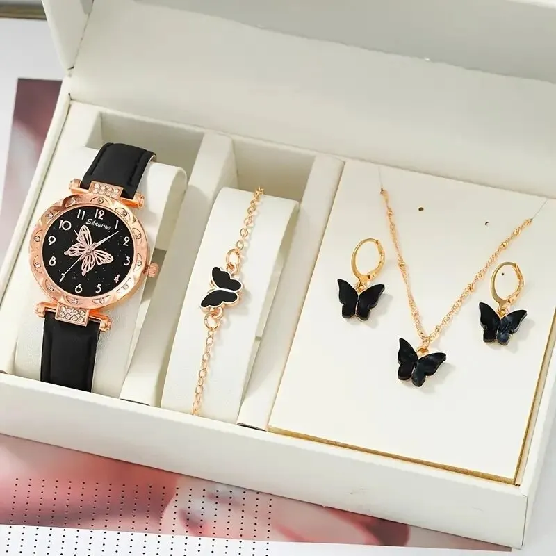 Earrings Necklace Set Ladies Women Butterfly Clock Luxury