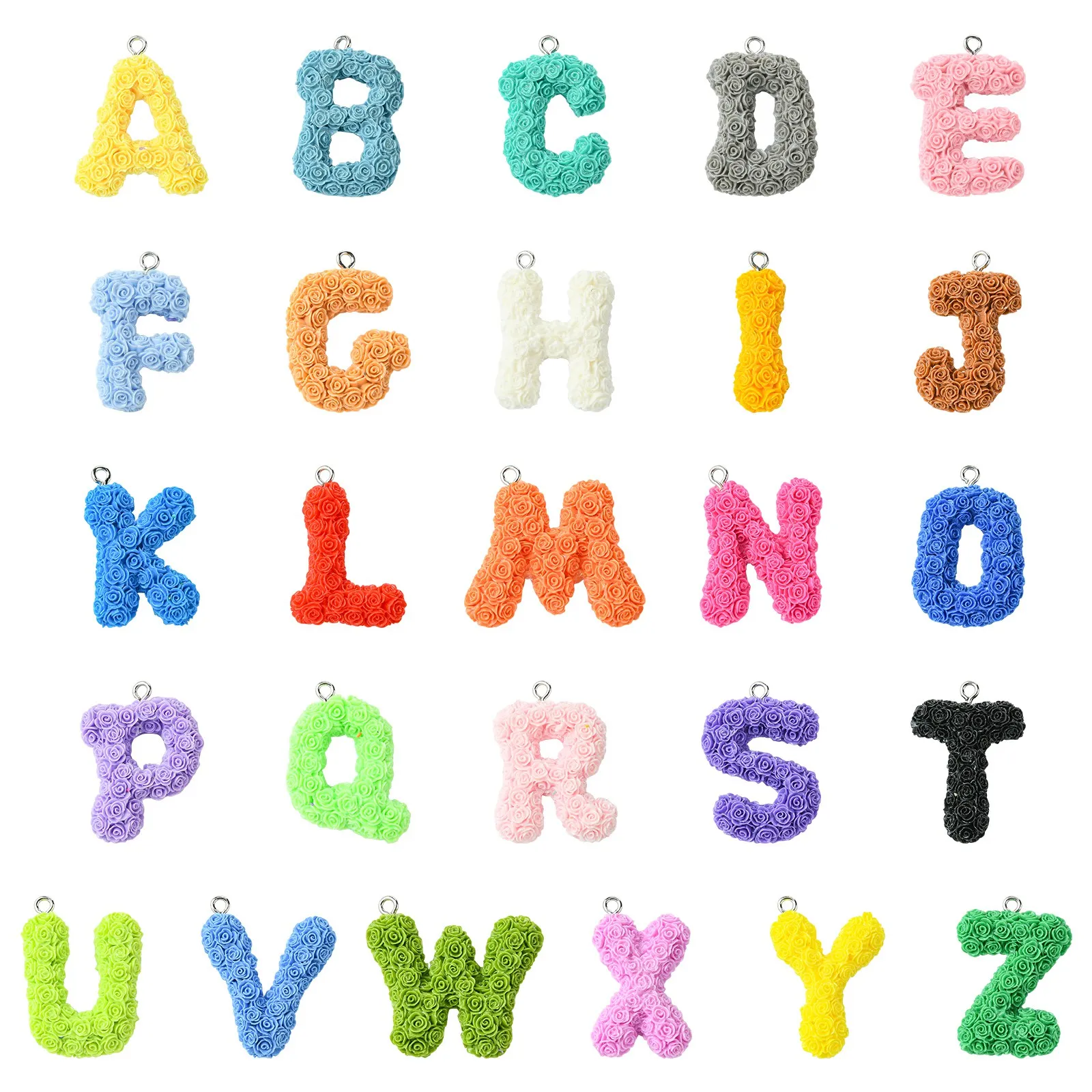 50Pcs Random Resin Letter Alphabet Charms Colorful A~Z Charms Rose Capital Alphabet Charms for DIY Necklace Jewelry Making