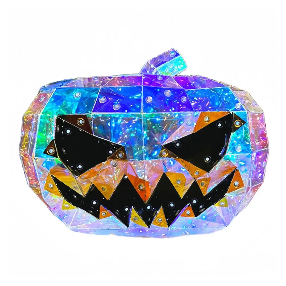 Halloween Pumpkin Lantern Prismatic Iridescent Pumpkin LED Lamp Spooky Desktop Figurine for Kids' Room Decor