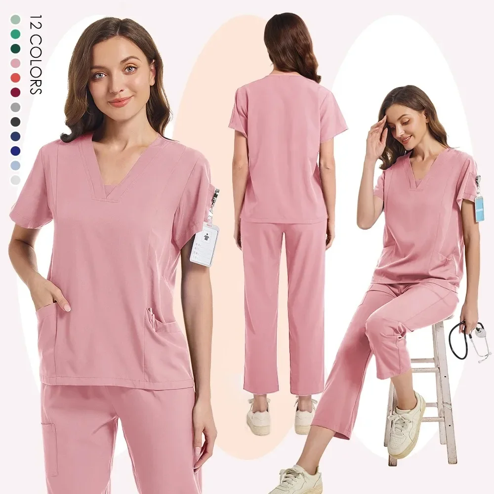 Medical Uniform Women Slim Fitting Operating Suit Elasticity Scrubs Sets Operating Workwear Nurse Surgeon Isolation Overalls