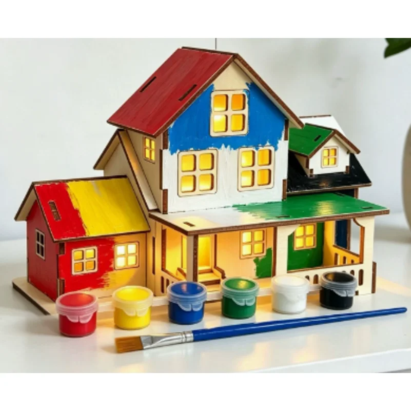 Model Kit House - Houten puzzelmodel, 3D-model van een gebouw,