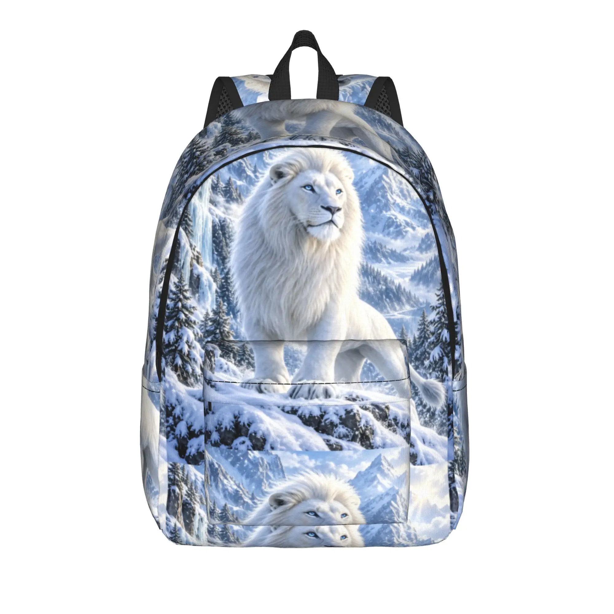 White Lion Single Digital Printed Backpack  Women Men Polyester Daily Backpacks Breathable Aesthetic School Bags Rucksack