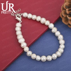 925 Sterling Silver Natural Pearl Bracelet Women Birthday Party Wedding Charm Gift Fashion Jewelry