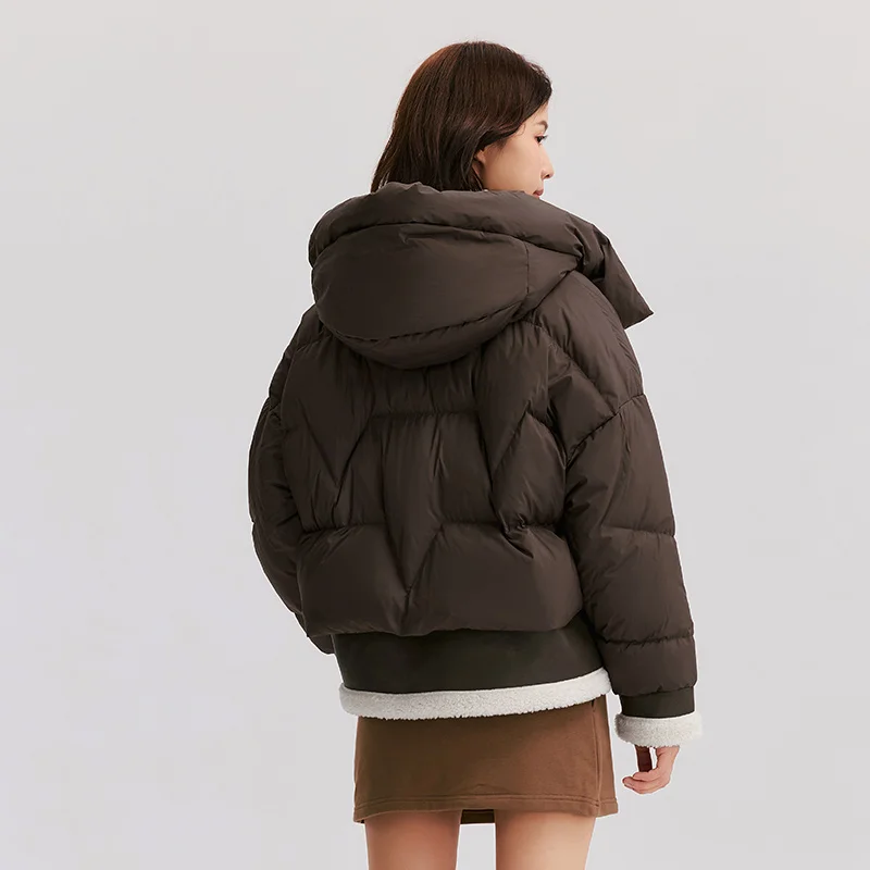 Semir Down Jacket Women Design Sense Patchwork Fake Two-Piece Loose Fashionable 2024 Winter New Hooded Coat Trendy Down Jacket