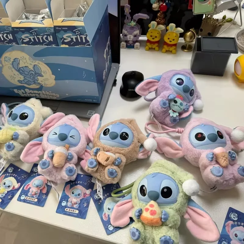 MINISO Disney Lilo & Stitch Eat Something Before Sleep Blind Box Plush Doll Cute Pajamas Stitch Kids Toy Bag Pendant Gift