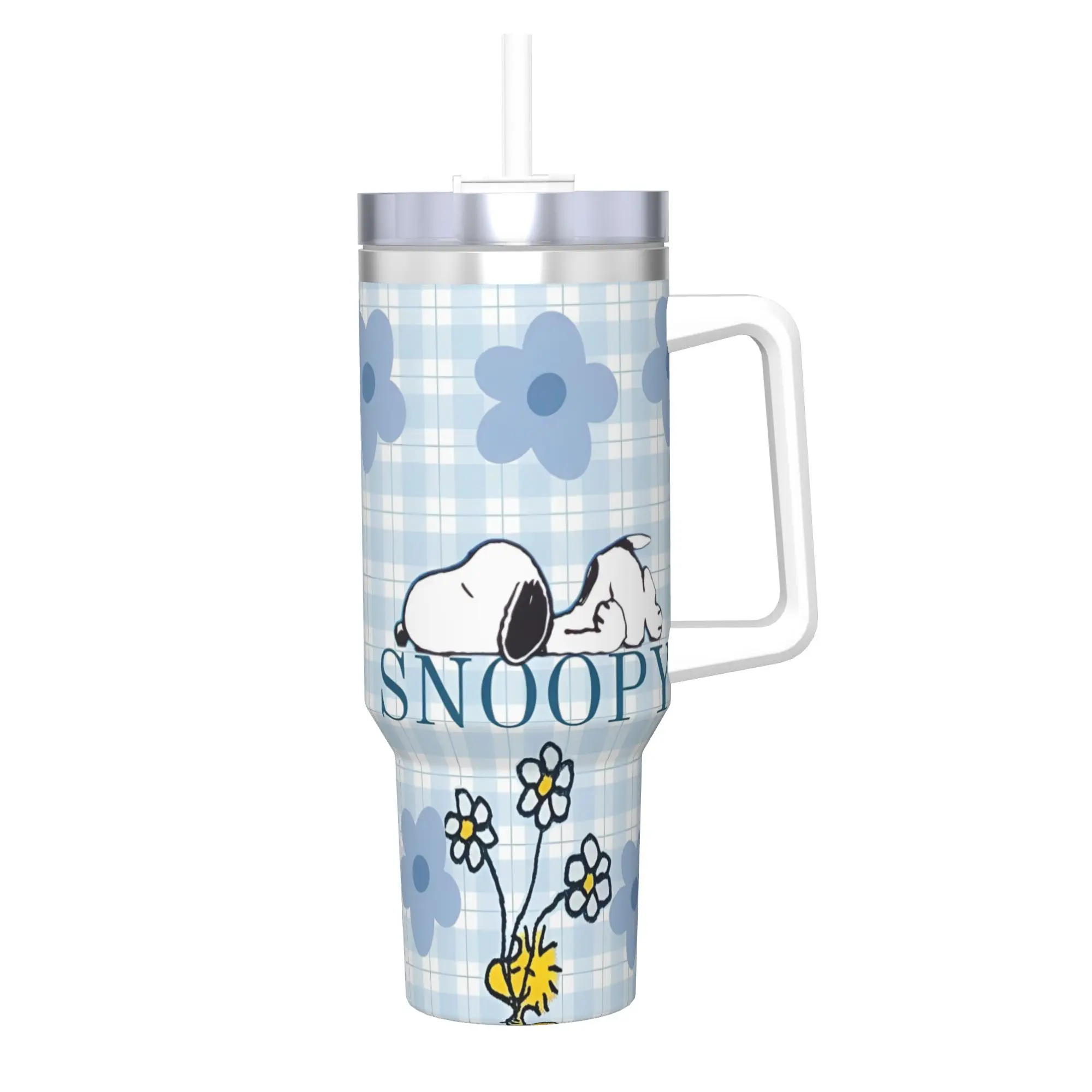 

Snoopys and Woodstock Kawaill Dogs Tumbler With Straw Stainless Steel Mug Double Wall Vacuum Insulated for Cold Or Hot 40oz