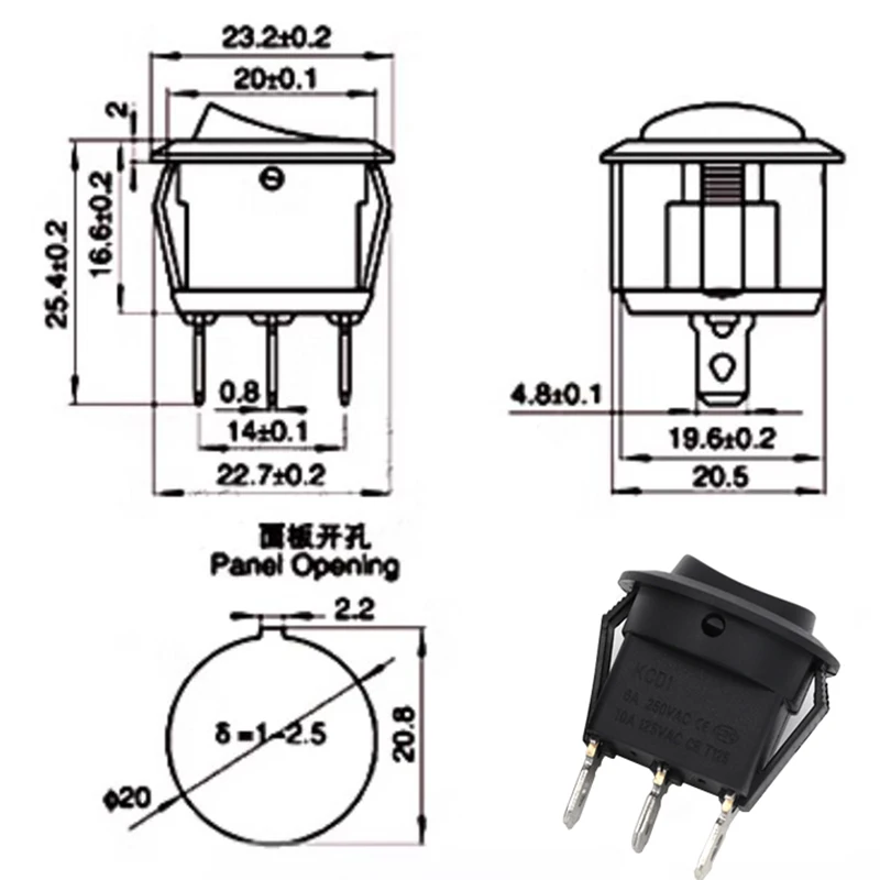 1PCS ON/OFF Round Rocker Switch LED illuminated Car Dashboard Dash Boat Van 12V 24V / 6A 250V / 10A 125V 2/3/4PIN Switch 20MM