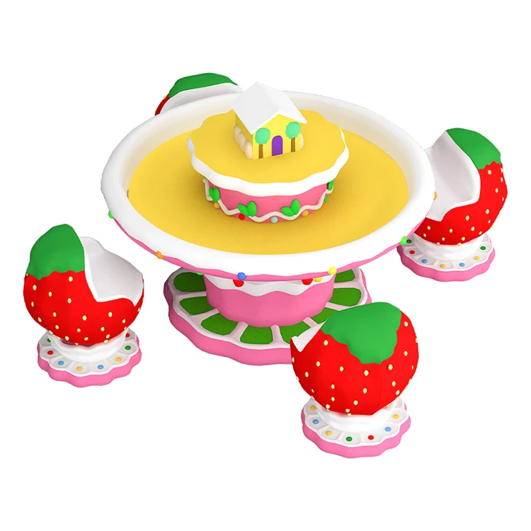 

Indoor Commercial Playground Amusement Fiberglass Strawberry Round Durable Space Sand Table for Kids With Lid and Chair
