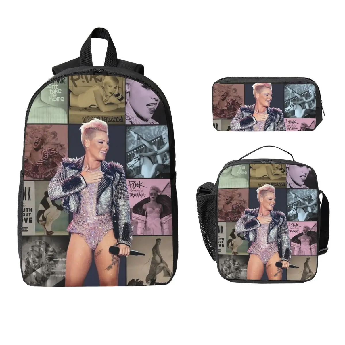 

Pink P!nk Cool Singer Country Music Backpack Student BookBag School Bag Laptop Shoulder Bags 3ps Insulated Lunch Bag Pencil Case