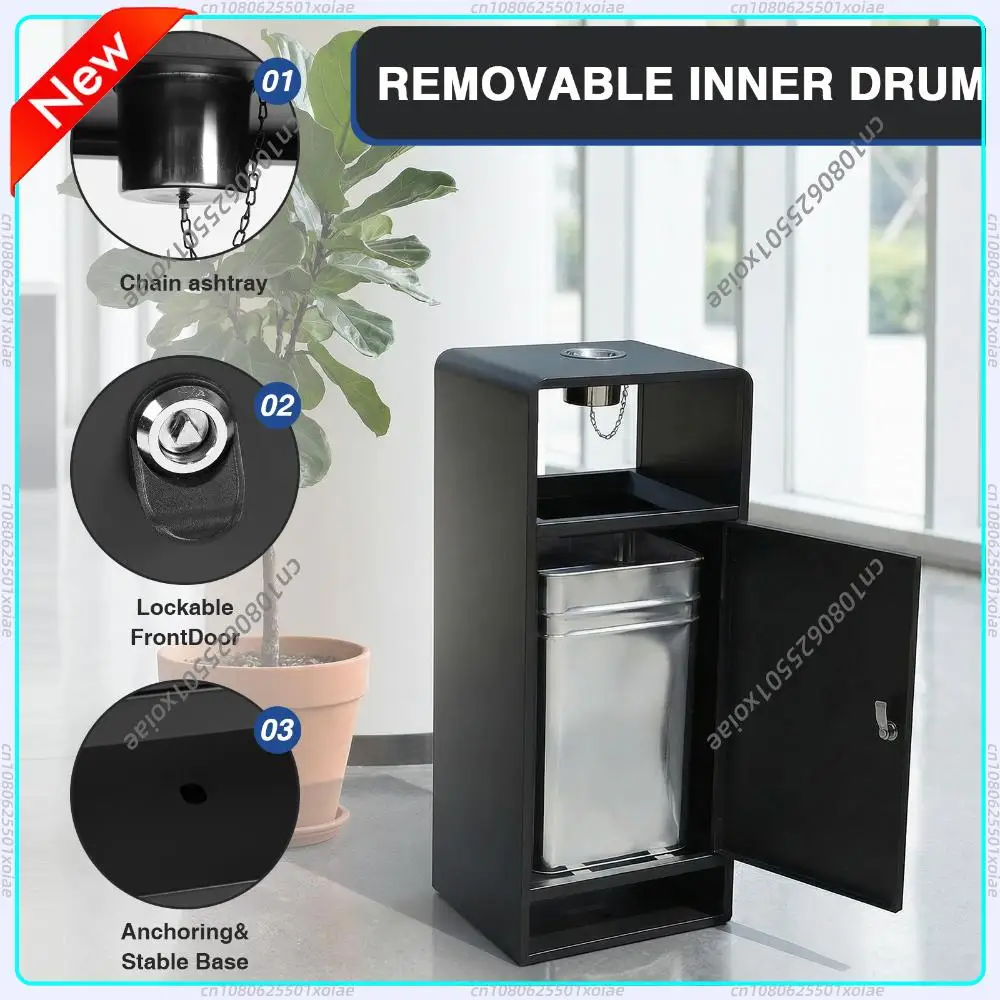 

40L/10 Gallon Stainless Steel Commercial Trash Can Four-Side Openings Commercial Metal Waste Bin for Hotel Entrances Parks Malls