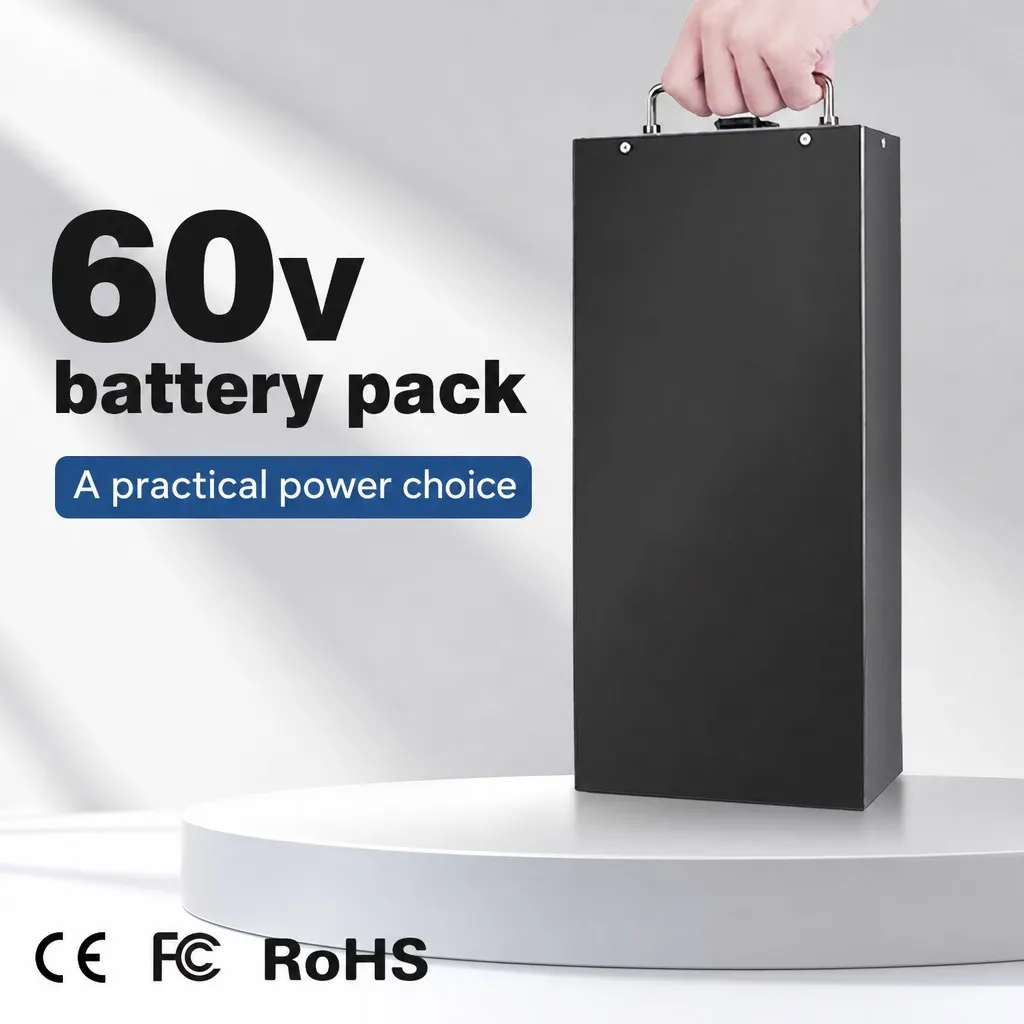 60V Electric Motorcycle Battery Pack Black Hard Case 16S4P 16S5P 16S6P 16S7P Options with Handle Connector Check Before Ordering