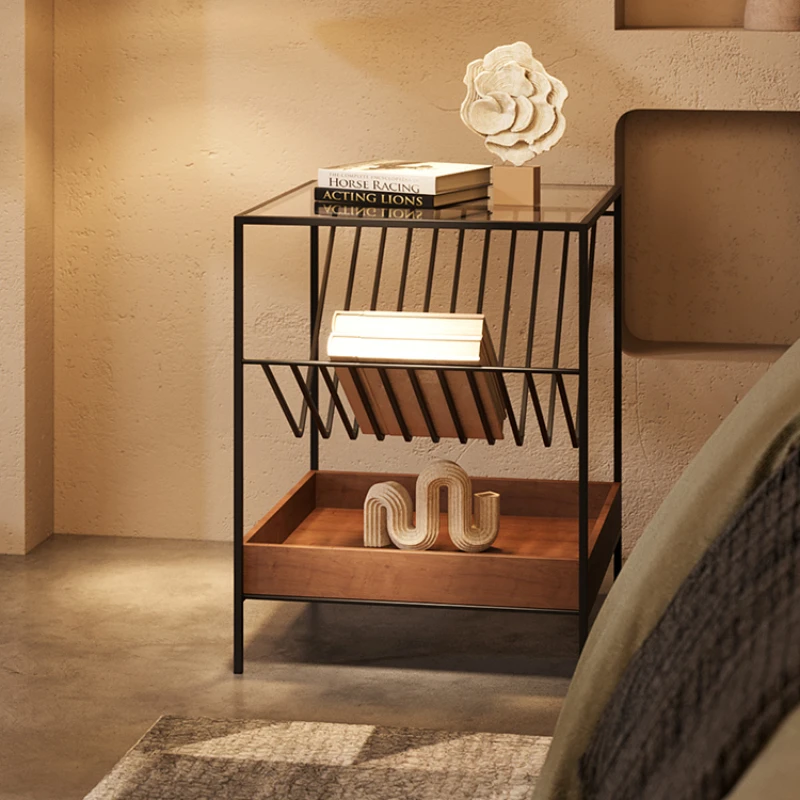 

Simple Wrought Iron Glass Bedside Table