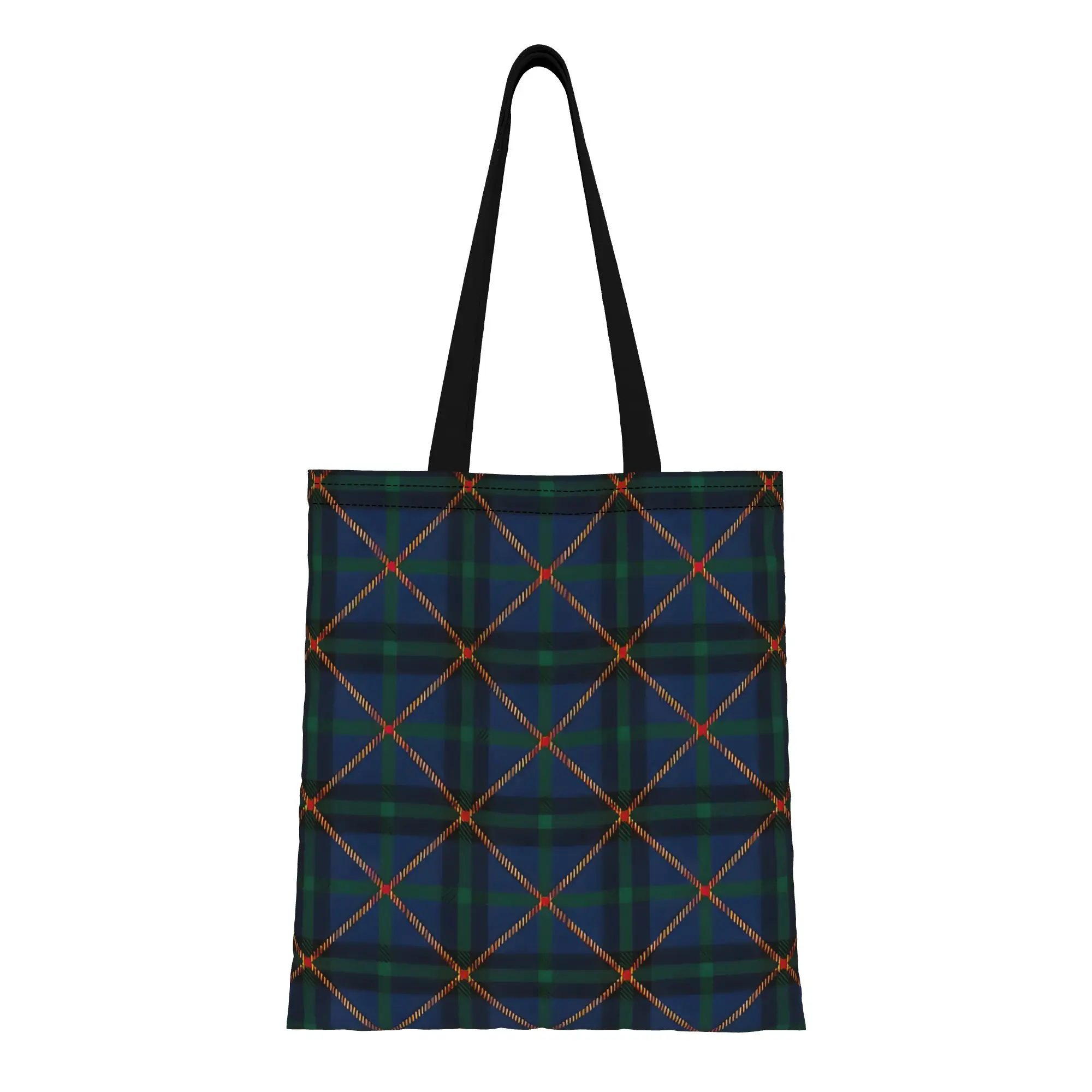 

1PC Deep Blue Forest Green Scottish Tartan Plaid Pattern Canvas Tote Bag Large Capacity Handbag Trendy Tote