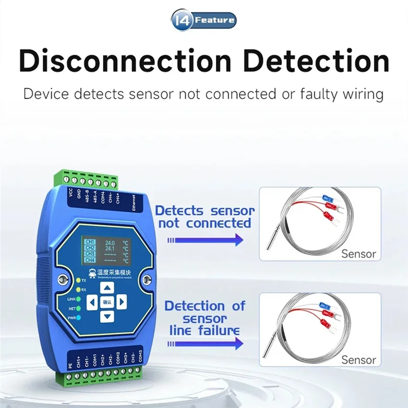 

Модуль измерения температуры 4-полосный PT100 RTD Modbus RS485 Интерфейс Ethernet Шлюз Watchdog DNS Industrial
