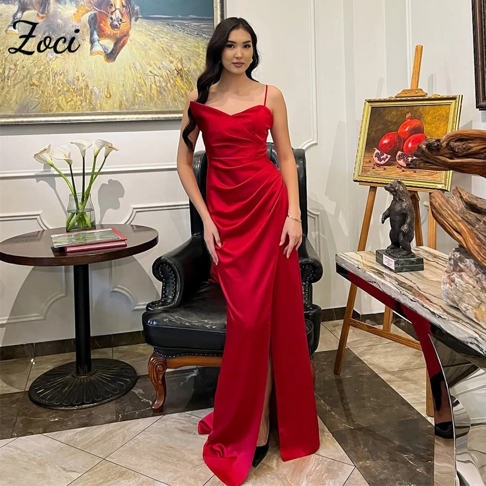 

Zoci Spaghetti Strap Mermaid Evening Dresses Silk Satin Sweetheart One Shoulder Women Prom Gown Elegant Long Formal Party Dress